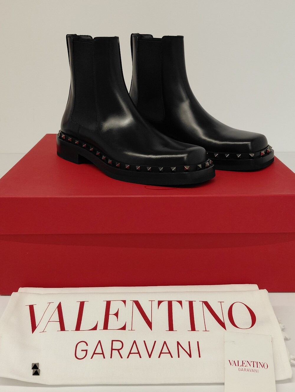Valentino Garavani Men's Rockstud Black Leather Ankle Boots